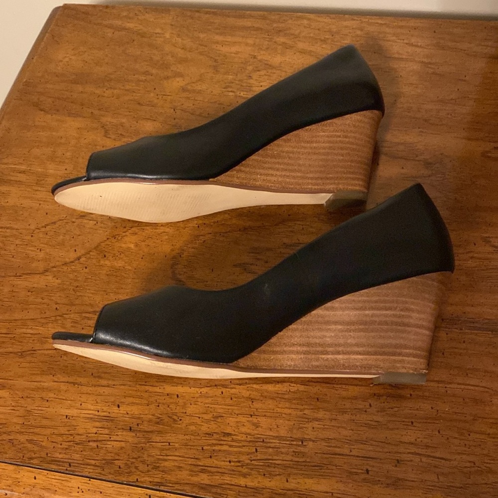 Black Peep Toe Wedges - Picture 4 of 8